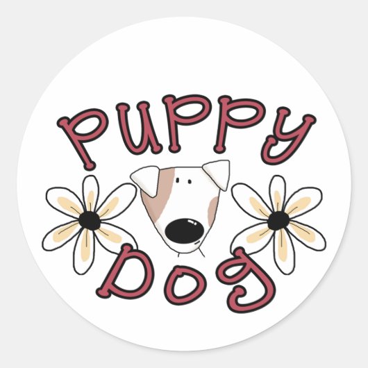 Bloemen Puppy hond T-shirts en geschenken Ronde Sticker (Voorkant)