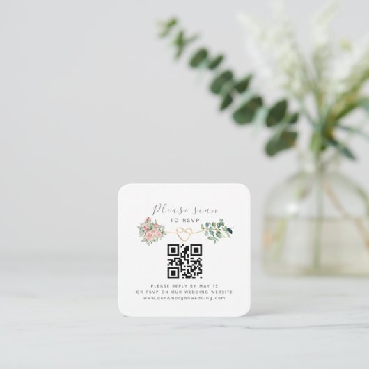 Bloemen QR Code Bruiloft RSVP Informatiekaartje (Staand voorkant)