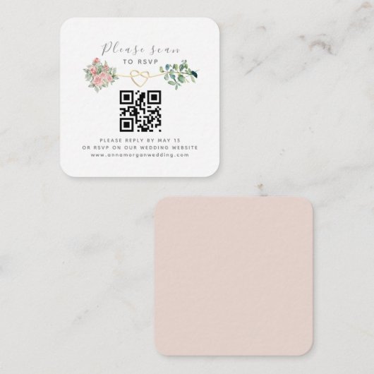 Bloemen QR Code Bruiloft RSVP Informatiekaartje (Voorkant / Achterkant)