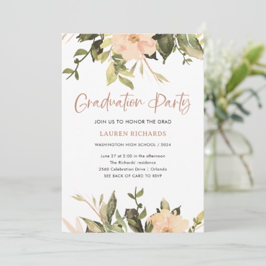  Bloemen | QR Code Graduation Party Kaart (Staand voorkant)