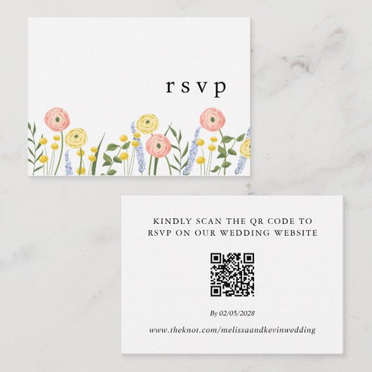 Bloemen QR Code Huwelijk RSVP Kaart (Voorkant / Achterkant)