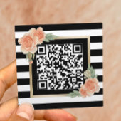 Bloemen QR Code Modern Stripes Vierkante Visitekaartje