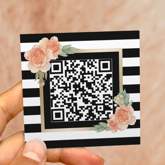 Bloemen QR Code Modern Stripes Vierkante Visitekaartje