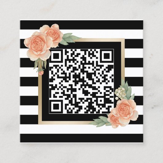  Bloemen QR Code Modern Stripes Vierkante Visitekaartje (Voorkant)