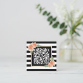 Bloemen QR Code Modern Stripes Vierkante Visitekaartje (Staand voorkant)