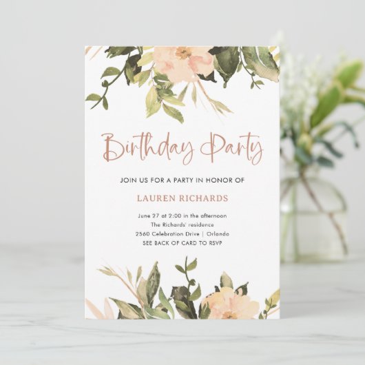  Bloemen | QR-code Verjaardagsfeest Kaart (Staand voorkant)