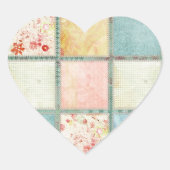 Bloemen Quilt Squares Hart Sticker (Voorkant)