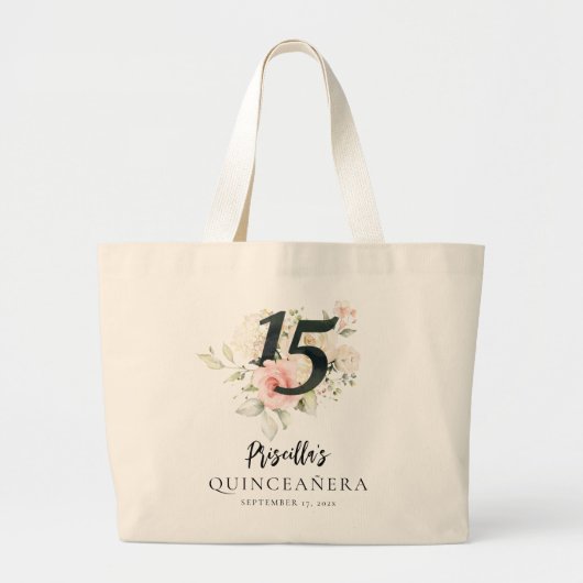 Bloemen Quinceanera 15e verjaardag Keepsake Grote Tote Bag (Voorkant)