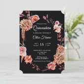 Bloemen Quinceañera Black uitnodiging (Staand voorkant)