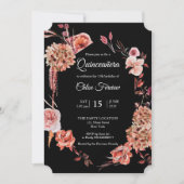 Bloemen Quinceañera Black uitnodiging (Voorkant)