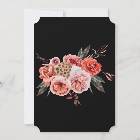 Bloemen Quinceañera Black uitnodiging (Achterkant)