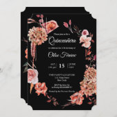 Bloemen Quinceañera Black uitnodiging (Voorkant / Achterkant)