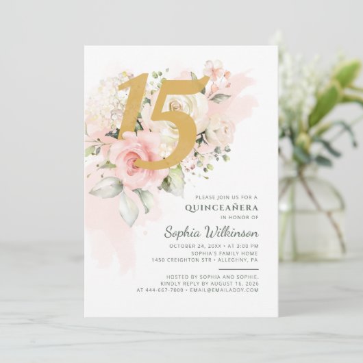 Bloemen Quinceanera Botanical 15e verjaardag Kaart (Staand voorkant)