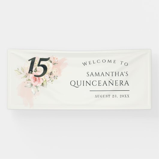 Bloemen Quinceanera Botanical 15e verjaardag Spandoek (Horizontaal)