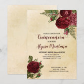 Bloemen Quinceanera Bourgondië Rode rozen op  Kaart (Voorkant / Achterkant)