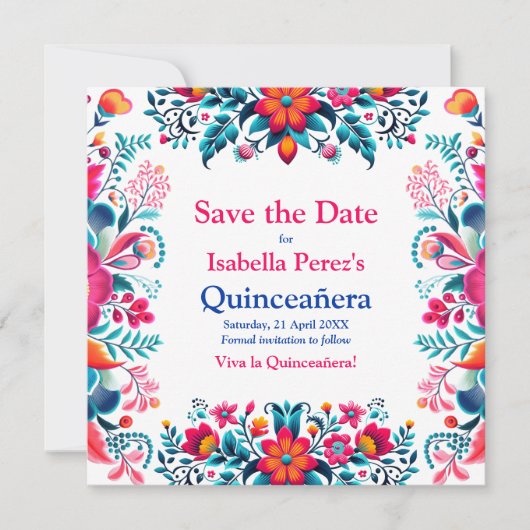 Bloemen Quinceanera Mexicaanse Fiesta Save the Dat Kaart (Voorkant)