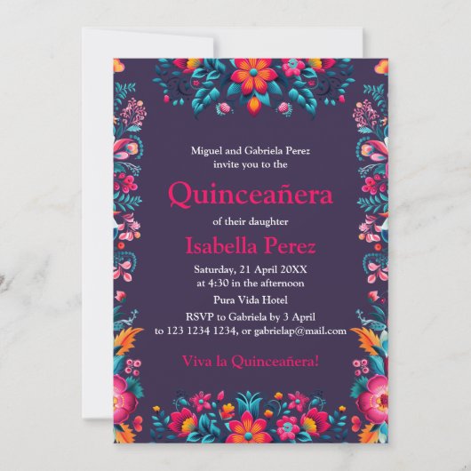 Bloemen Quinceanera Mexicaanse Fiesta Verjaardag Kaart (Voorkant)