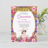 Bloemen Quinceañera Uitnodiging Spaanse Uitnodigin (Staand voorkant)