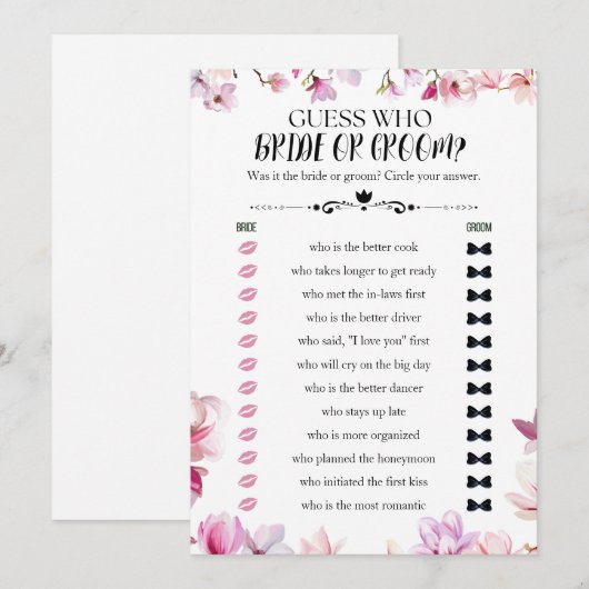 Bloemen raden wie bruid of bruidegom vrijgezellenf kaart (Voorkant / Achterkant)