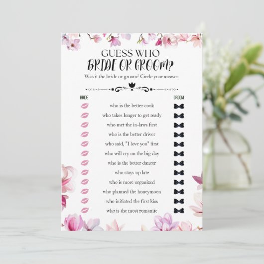 Bloemen raden wie bruid of bruidegom vrijgezellenf kaart (Staand voorkant)