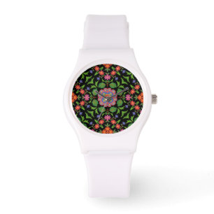 Bloemen Rangoli op zwart wit sportief polshorloge Horloge