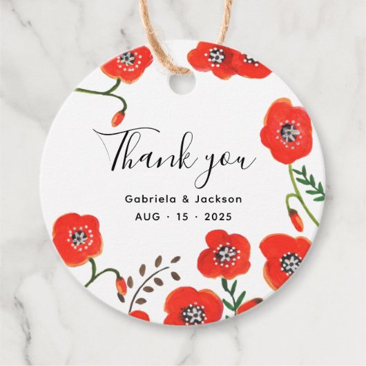 Bloemen Red Poppies bruiloft Bedankjes Labels (Voorkant)