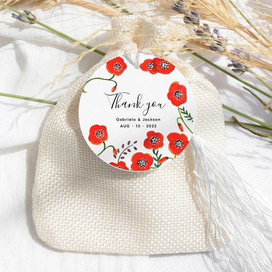 Bloemen Red Poppies bruiloft Bedankjes Labels
