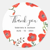 Bloemen Red Poppies bruiloft Ronde Sticker (Voorkant)