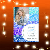 Bloemen Regenboog Blauwe Strepen Arch Foto Verjaar Kaart