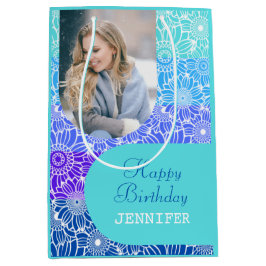 Bloemen Regenboog Blauwe Strepen Arch Foto Verjaar Medium Cadeauzakje