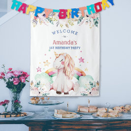 Bloemen Regenboog Eenhoorn Meisje Verjaardag Welko Wandkleed