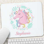 Bloemen regenboog eenhoorn muismat<br><div class="desc">Floral Personalized Rainbow Unicorn Muismat</div>