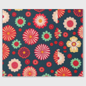 Bloemen Regenboog Retro Bloemen Patroon Cadeaupapier (Vlak)
