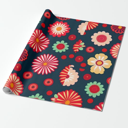  Bloemen Regenboog Retro Bloemen Patroon Cadeaupapier (Uitgerold)