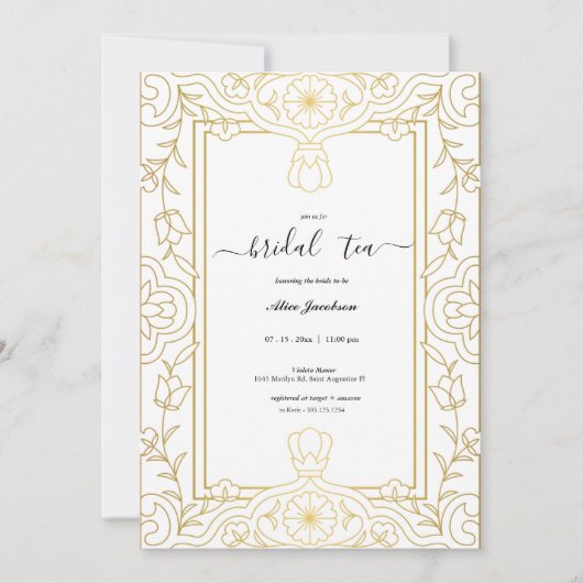  Bloemen Regency Bruids Douche uitnodiging (Voorkant)