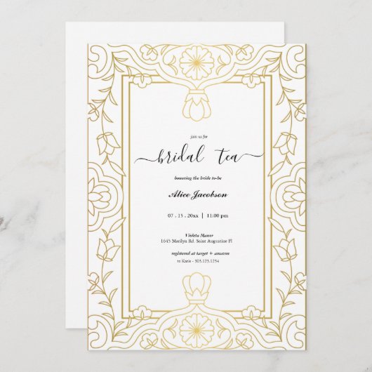 Bloemen Regency Bruids Douche uitnodiging (Voorkant / Achterkant)