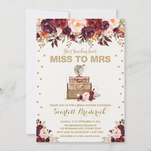  bloemen reizen Miss naar Mrs Marsala Gold Kaart (Voorkant)