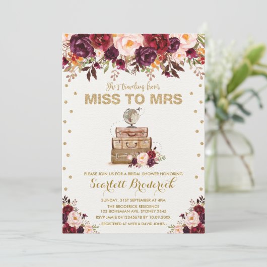  bloemen reizen Miss naar Mrs Marsala Gold Kaart (Staand voorkant)