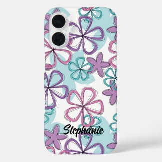 Bloemen Remix - Retro bloemen met speelse omtrekke iPhone 16 Hoesje