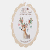 Bloemen Rendier Beige Kerst Ornament Kaart (Rechts)