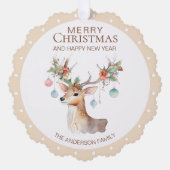 Bloemen Rendier Beige Kerst Ornament Kaart (Voorkant)