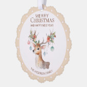 Bloemen Rendier Beige Kerst Ornament Kaart (Links)