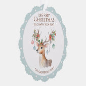 Bloemen Rendier Blauw Kerst Ornament Kaart (Rechts)