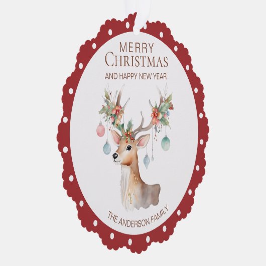 Bloemen Rendier Maroon Rode Kerstmis Ornament Kaar (Rechts)