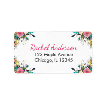 Bloemen retour adreslabels, waterverf bloemen