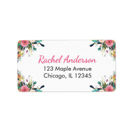 Bloemen retour adreslabels, waterverf bloemen etiket