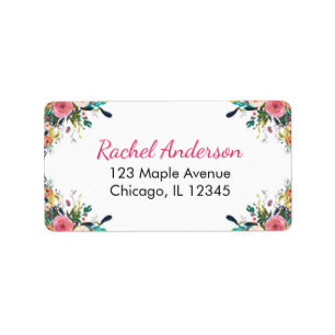 Bloemen retour adreslabels, waterverf bloemen etiket