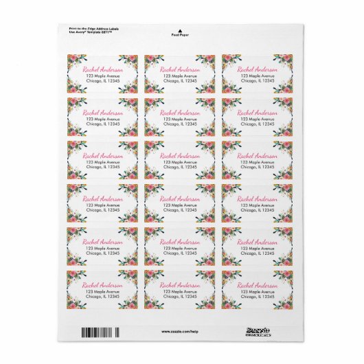 Bloemen retour adreslabels, waterverf bloemen etiket (Full Sheet)