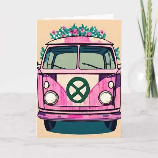 Bloemen Retro 1970's Van | Groovy Verjaardag Kaart (Voorkant)