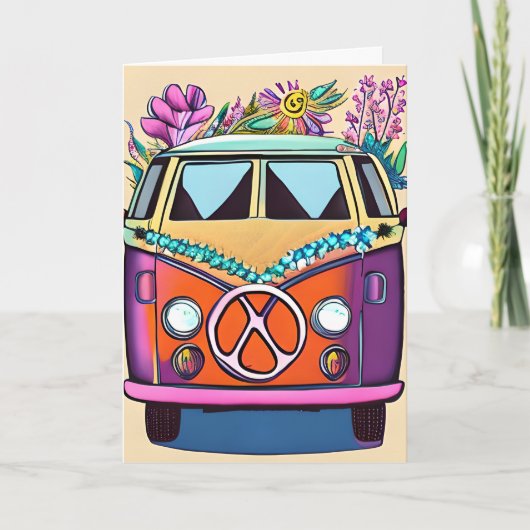 Bloemen Retro 1970's Van | Groovy Verjaardag Kaart (Voorkant)